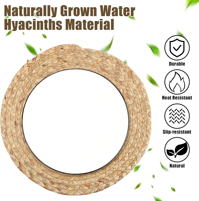 Kochorie Set of 12 Round Woven Placemats 13.5-Inch Natural Water Hyacinth Plant Placemats Hand-Woven Boho Rattan Placemat Wicker Weave Table Mats for Home Dinner Plates Holiday Supplies