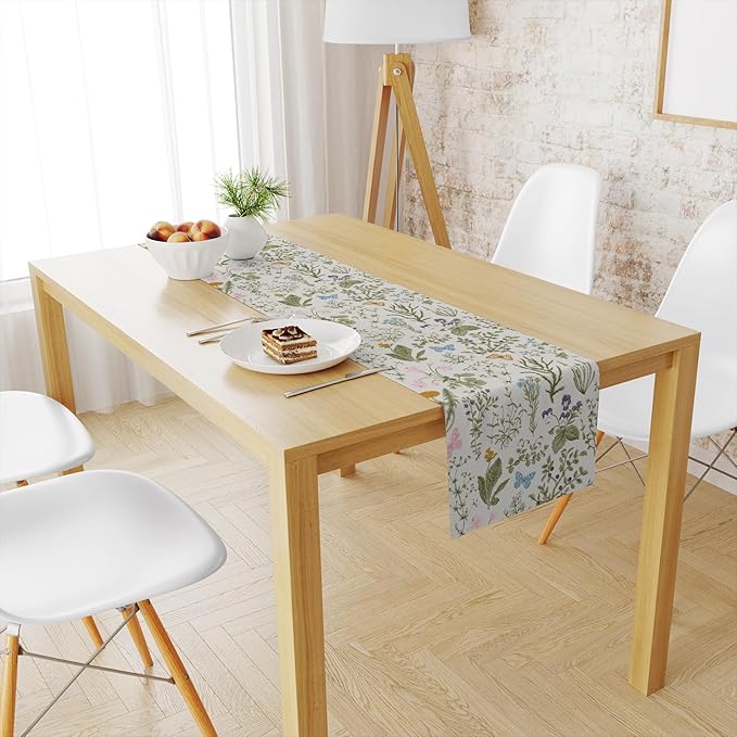 Snycler 13x72 Inch Table Runner Chinoiserie Vintage Style Mountain Spring Summer Table Runner, Seasonal House Trees Luxury Farmhouse Kitchen Dining Table Decoration for Home Party Decor