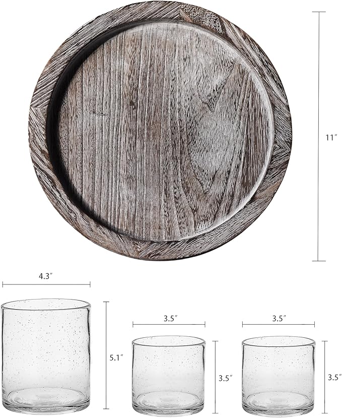 Glass Candle Holder Set 3 Clear Seeded Bubbles Modern Farmhouse Centerpieces Coffee Table Rustic Hurricane Cylinders Pillar Votive Tealight