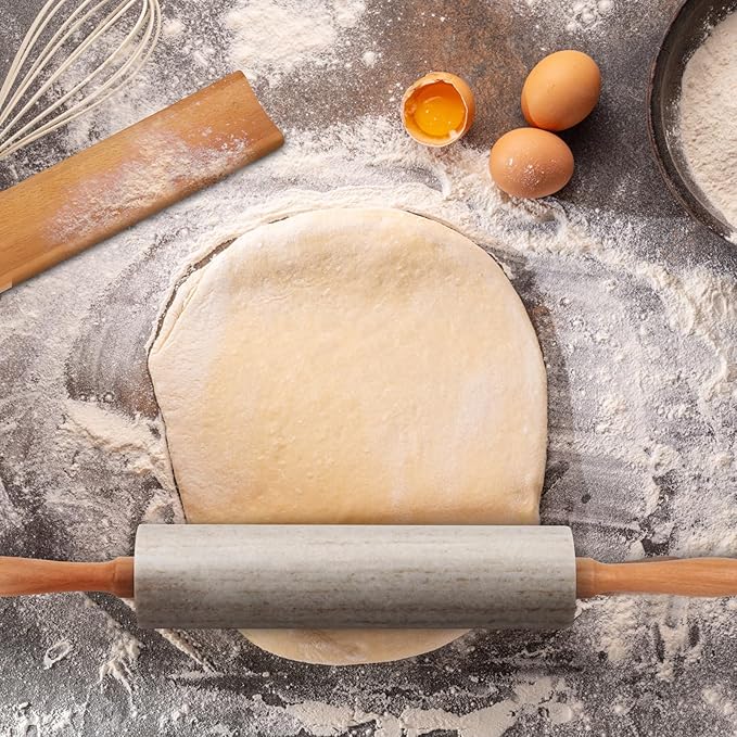 Marble Rolling Pin With Stand, 18.1-Inch Polished Non-Stick Stone Dough Roller With Wooden Handles for Baking Pasta, Pizza, Cookies, Pie Crust, Kitchen Pastry Tools (1, Viva Jade, 18.1)