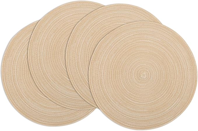 Winknowl Round Braided Placemats Set of 4 Washable Woven Heat Resistant Table Mats for Kitchen Dining Tables 15 inch Round Place Mats (Beige,4)