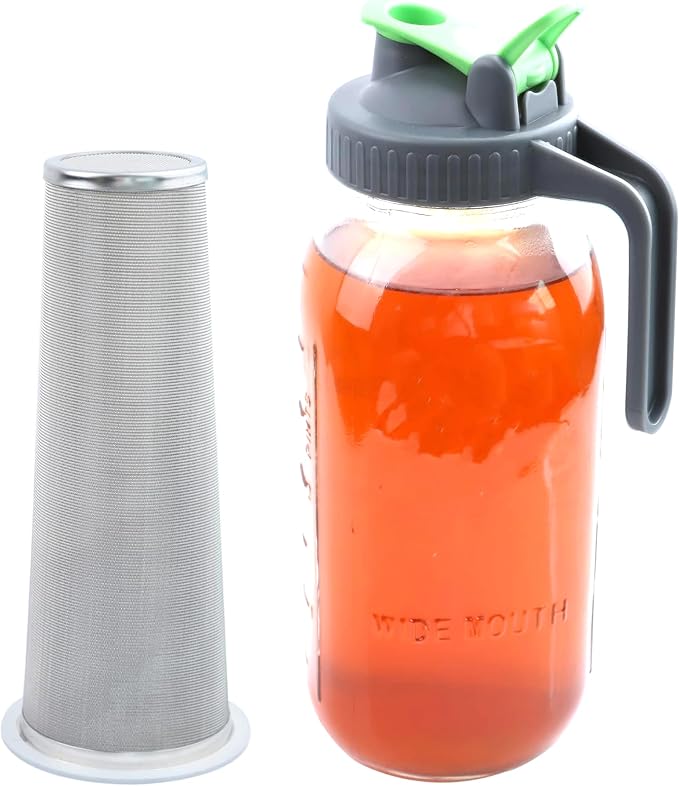 Cold Brew Mason Jar Iced Coffee Tea Maker 64 Oz Wide Mouth Glass Pitcher Half Gallon With 304 Stainless Steel Filter Food Grade Airtight & Leak-Proof Pitcher 2 Quart