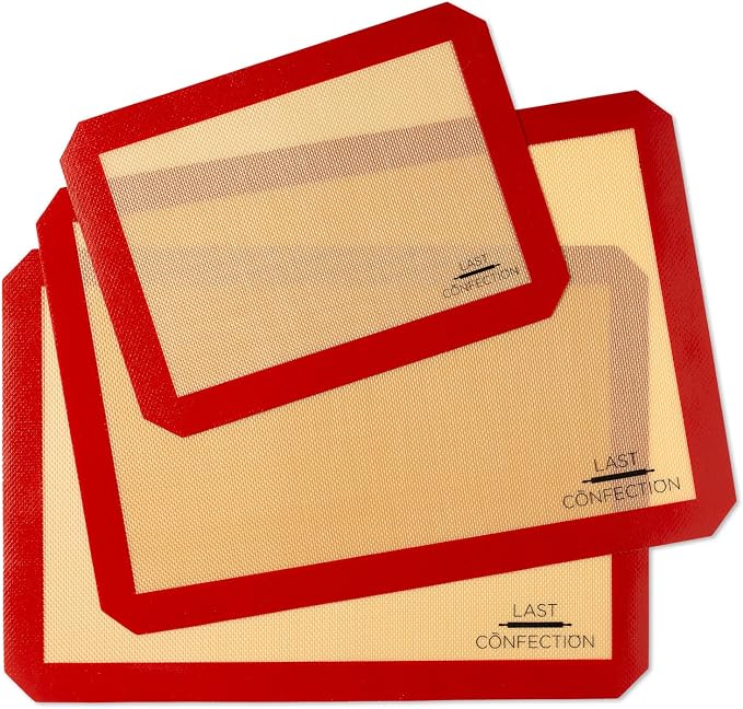 Last Confection Silicone Baking Mat - Set of 3 Non-Stick Professional Food Safe Tray Pan Liners - 2 Half Sheet (11-5/8" x 16-1/2") 1 Quarter Sheet (8-1/2" x 11-1/2")
