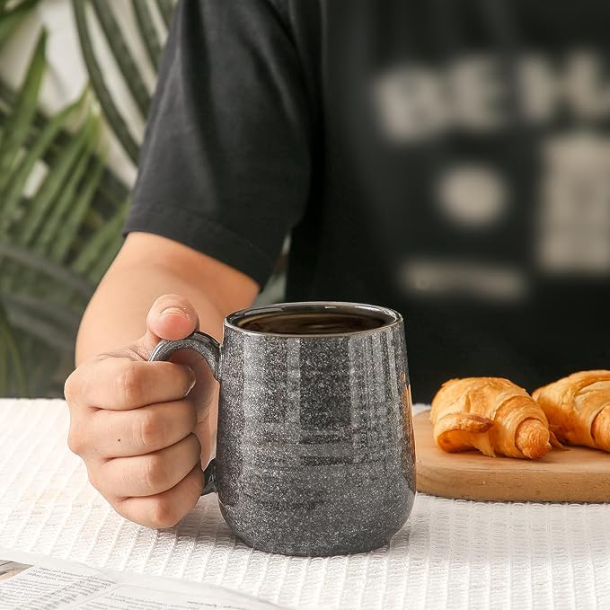 HASENSE 15oz Coffee Mugs Set of 4, Ceramic Coffee Mugs with Handle, Large Coffee Cups for Coffee, Tea, Latte & Cappuccino,Coffee Mugs for Men and Women Microwave & Dishwasher Safe,Gray