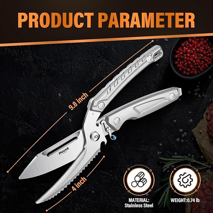 Huusk Heavy Duty Poultry Scissors - Kitchen Scissors for Food with Serrated Edge, Detachable Sharp Shears for Cutting Meat, Chicken Bone, Christmas Gift for Men and Women