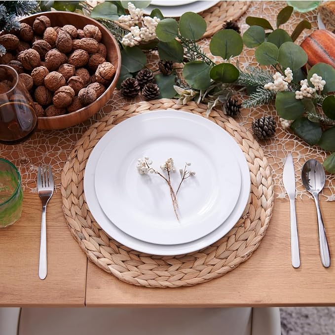 6 Pack, Round Woven Placemats, Natural Water Hyacinth Place mats, Braided Straw Table Mats for Dining Table, Christmas Placemats Set of 6 (15 inch)