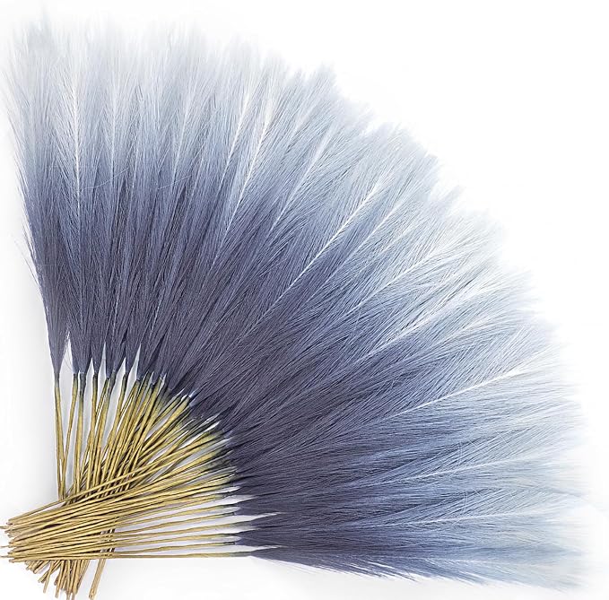 TORONTOKYO Navy Blue Pampas Grass Decor, 50Pcs 21.6 inch Artificial Faux Pompas Grass Small Fluffy Arrangement for Wedding Boho Home Decor Vase Filler