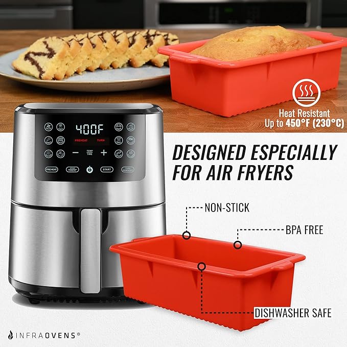 Air Fryer Silicone Loaf Pans for Baking, Non-Stick Bread Cake Pan, 7.5 inch Airfryer Bakeware Sets, Meatloaf Brownie Corn, Fits Instant Pot, Ninja Foodi, Cosori, Chefman, Power XL, Dash, BPA Free