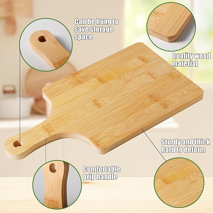 10 Pcs Wood Cutting Board with Handle, 13.8 x 7 Inch Bamboo Cutting Board Bulk,Wood Chopping Boards for Cheese,Pizza,Bread, Charcuterie, Fruit, Vegetables