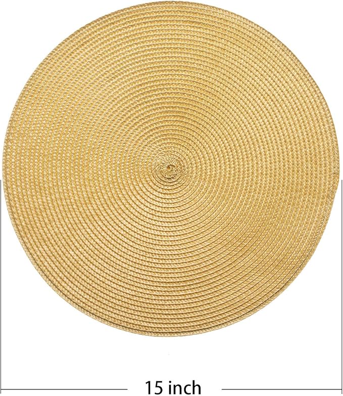 AHHFSMEI Round Placemats Set of 6 Heat Resistant Washable Non-Slip Woven Braided Table Mats for Dining Table Kitchen & Home Decor (Wheat Yellow)