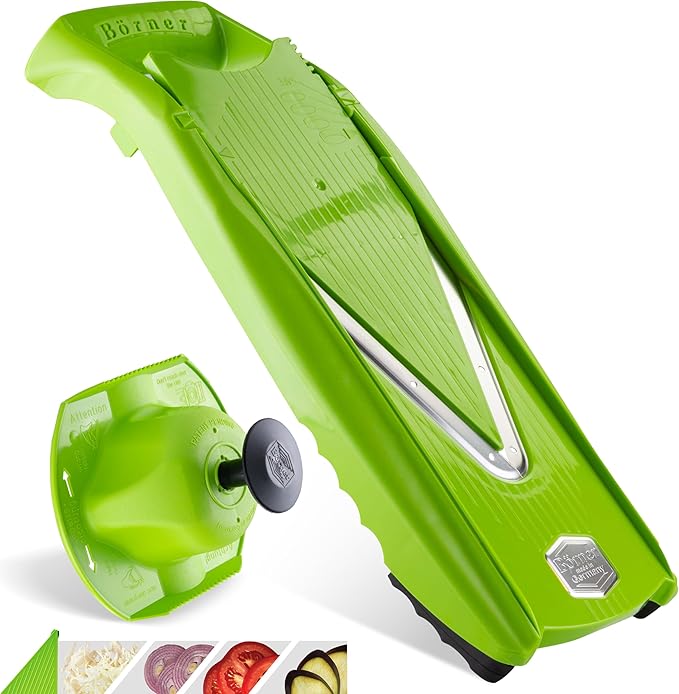 Börner Mandoline Slicer V5 (Basic Set) • Vegetable V-Slicer for Slices in 4 Thickness Settings • Stainless Steel V-Blade • Adjustable Kitchen Slicer for Vegetables & Fruits • Color: Green