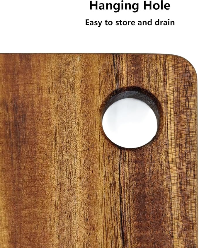 Small Acacia Wood Cutting Board for Kitchen with Hanging Hole | Mini Wooden Cutting Board for Vegetables, Fruit, Bread, Meat, 10" x 7"
