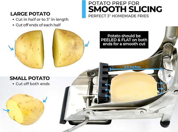ICO French Fry Cutter, 2-blade Potato Slicer, French Fry Cutter For Potatoes with Non-slip Suction Lock Technology, Stainless Steel French Fry Press