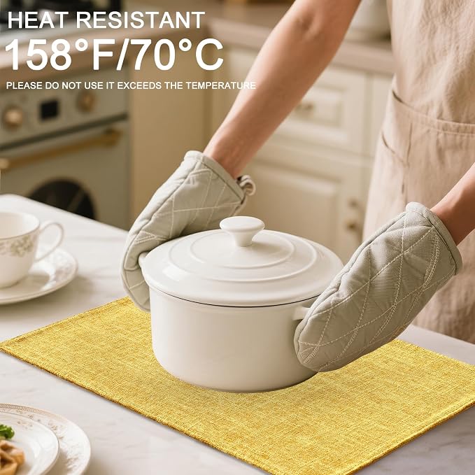 Homaxy Cloths Placemats for Dining Table Set of 4, Heat Resistant Washable Cotton Linen Blend Table Mats, Place Mats for Indoor Outdoor Party Kitchen Decoration, 13" x 19", Mustard Yellow