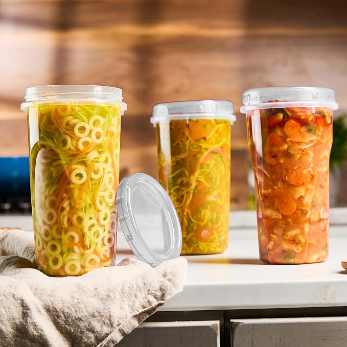 PLASTICPRO 6 Pack Twist Cap Food Storage Containers with Clear Screw on Lid- 48 oz Reusable Meal Prep Containers - Large Freezer Containers Microwave Safe Clear Plastic Food Storage