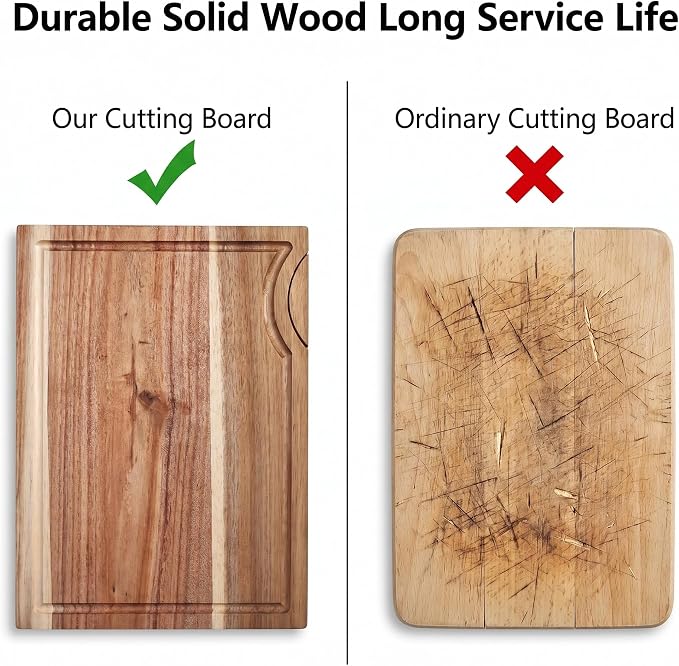 Acacia Wood Cutting Board for Kitchen with Bracket, 15"L x 10.23"W Premium Wooden Chopping Board with Deep Juice Groove for Meat, Cheese, Vegetables, Heavy Duty