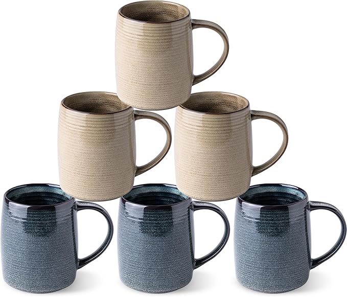GBhome Large Ceramic Coffee Mugs Set of 6, 18oz Handmade Stoneware Coffee Mugs Set for Latte/Cappuccino/Hot Cocoa, Dishwasher & Microwave Safe, Multi-Color