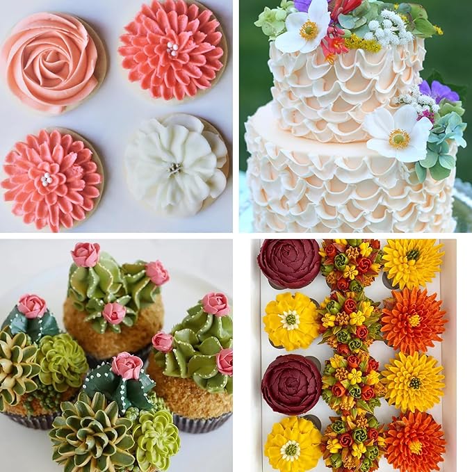 Flower Piping Tip Set, 5-Piece Stainless Steel Chrysanthemum and Tulip Korean Style Nozzles – Buttercream Bean Paste Frosting Icing Tips for Cake Decoration Cupcakes Cookies Baking Tools