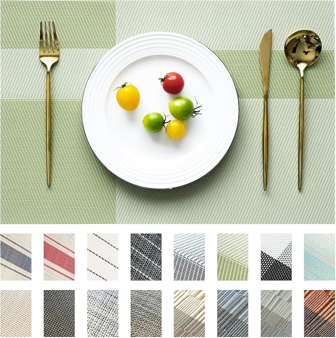 Placemats Set of 4 Vinyl/Plastic Woven Place Mats for Kitchen Table Indoor/Outdoor Washable Placemat Wipeable Dining Table Mats (Green Cube,4)