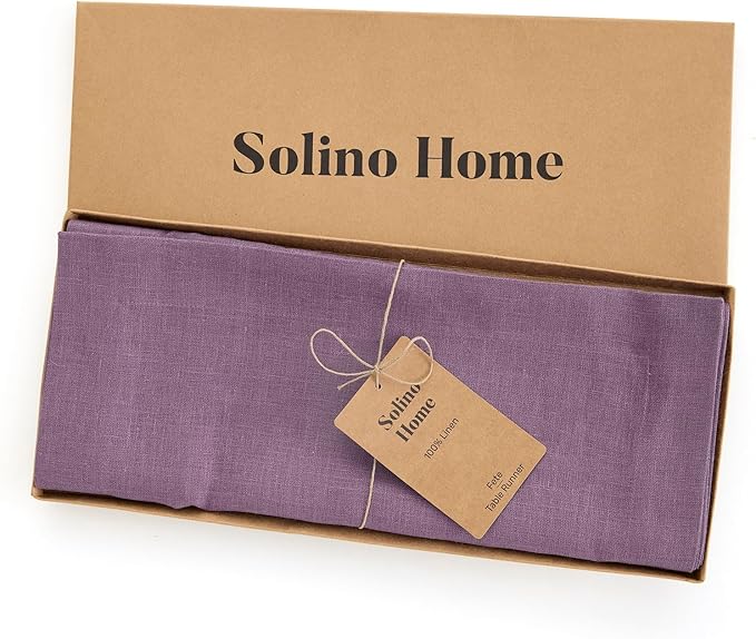 Solino Home Linen Table Runner 90 Inches Long - 100% Pure Linen Mulberry Dining Table Runner 14 x 90 Inch for Spring, Summer - Fete