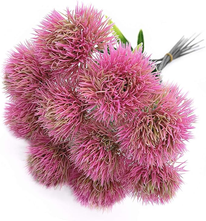 CATTREE Artificial Dandelion Flowers, Plastic Plants Shrubs Bushes Fake Grass Wedding Indoor Outdoor Home Garden Verandah Centerpieces Arrangements Party Decoration Planting Filler - Pink 10 Pcs