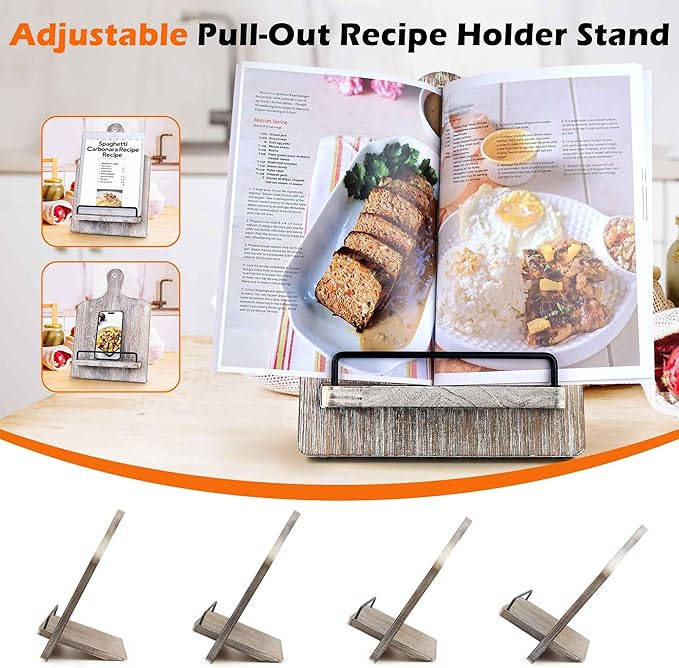 Cookbook Stand Recipe Book Holder for Kitchen Counter, Solid Wood Wooden Recipe Stand Keeps Cookbooks Open, Fits iPad & Tablet, Book Holder for Cooking, Kitchen & Dining Room