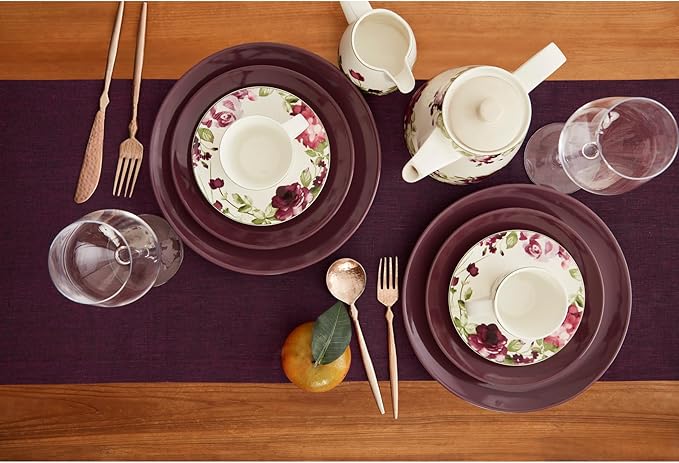 Solino Home Linen Chambray Burgundy Table Runner 90 Inches Long - Athena, 100% Pure Linen Dining Table Runner 14 x 90 Inch