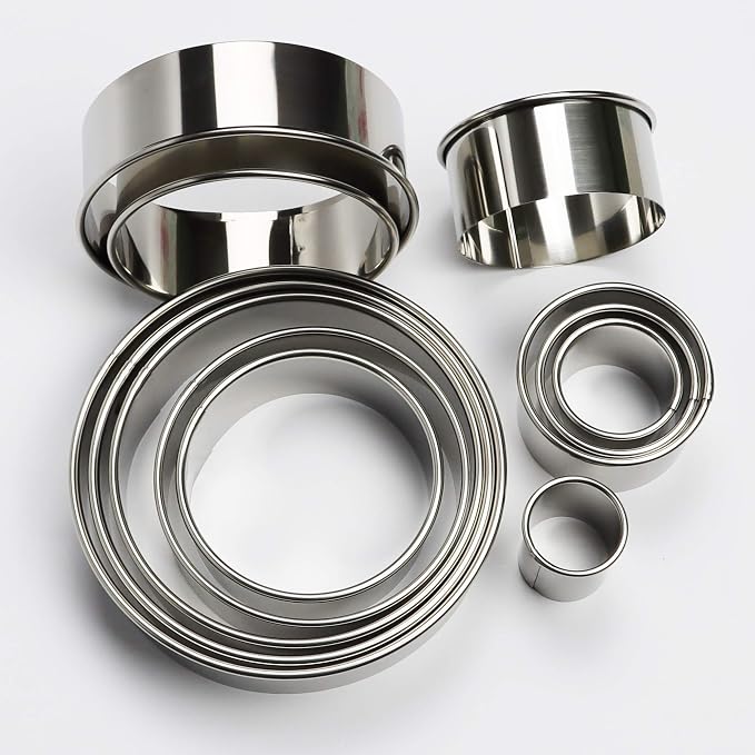 Stainless Steel Round Cookie Cutter Set, 12 Circular Biscuit Cutters Round Donut Ring Molds for Baking 1.2 Inch Height