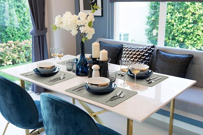 More Décor Faux Leather Placemats Set of 6 for Dining Table – Waterproof, Wipeable, Washable, Stain & Heat Resistant, Non-Slip Table Mats – 12 X 17 Inch, Light Grey