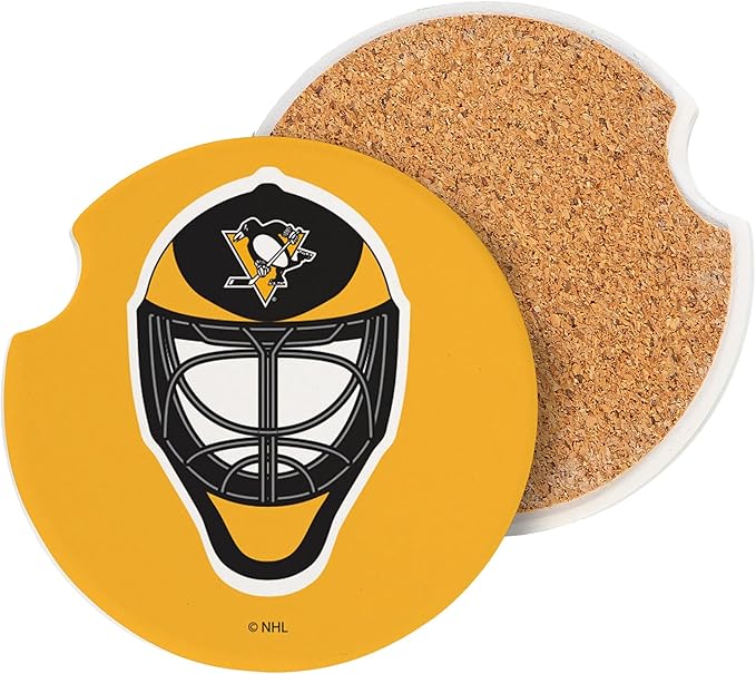 NHL Pittsburgh Penguins Car Coaster Set, 4pcs(2-Pack of 2), Absorbent Ceramic Stone Cup Holder Inserts, Removable Drink Mats for Cars, SUVs, and Trucks, Hockey Auto Accessories