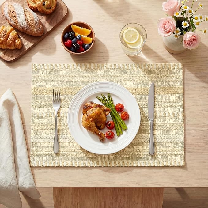 Artoid Mode Burlap Brown Farmhouse Woven Braided Stripe Placemats Set of 6,12x18 Inch Seasonal Holiday Table Mats Party Kitchen Dining Decoration