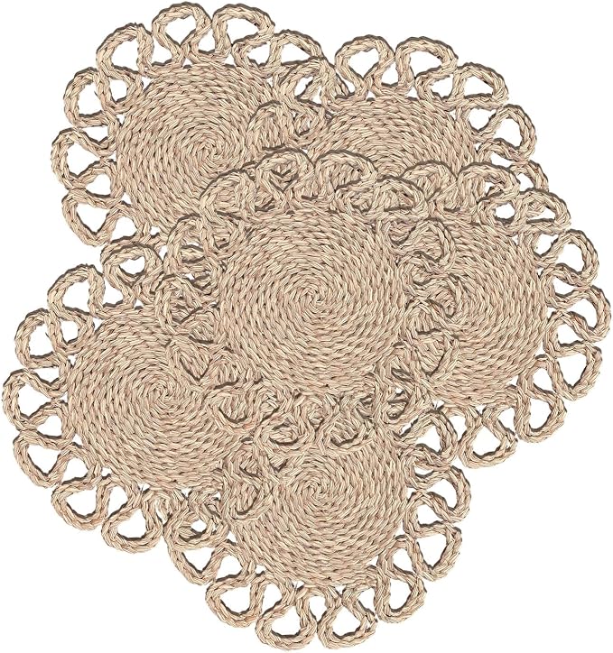 Laquedecraft 13.8" Set of 6 Seagrass Placemats | Boho Woven Rattan Table Mats | Farmhouse Wicker Spring Plate Chargers Like Water Hyacinth, Seagrass for Wedding, Party, Christmas, Events