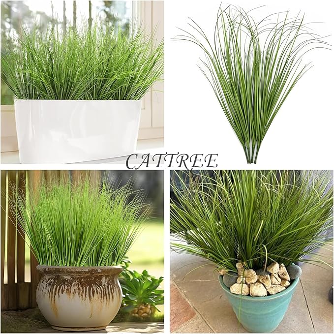 CATTREE Artificial Wheat Grass Shrubs, Fake Plants Faux Greenery Plastic Bushes Tall Stems for Outdoor Indoor Wedding Christmas Decor Office Yard Table Arrangements Planter Filler Decoration 8 Pack