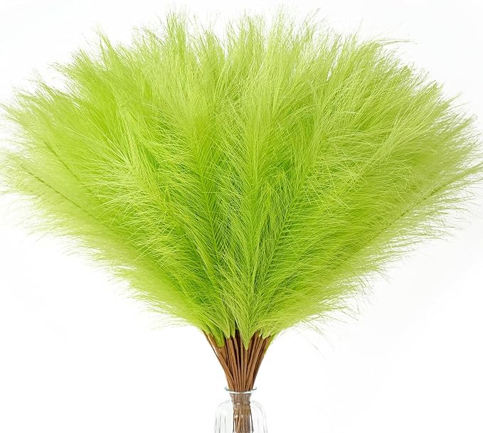 Serwalin 60PCS Pampas Grass Home Decor, 17.7Inch Light Green Faux Pampas Grass Bulk Boho Decor for Vase Filler for Home Wedding Table Centerpiece Christmas Decor