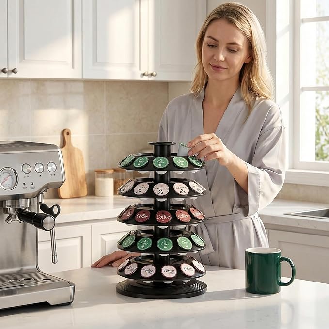 SAVORI 60 Capacity Rotating Nespresso Vertuo Pod Holder, 5-Tier Black Coffee Capsule Carousel, Spinning Organizer Stand for Nespresso Vertuo Pods, Kitchen Counter Storage Rack