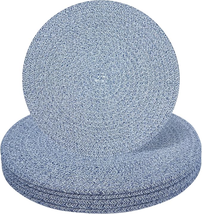 Round Woven Placemats Set of 6, 13.4 Inches Cotton Round Placemats, Heat Resistant Washable Table Mats for Indoor & Outdoor Dining Table Decor