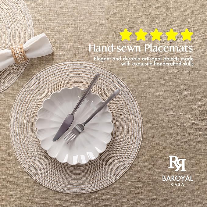 Round Placemats Set of 4 Woven Placemats Washable Braided Table Mats for Dining Table Heat Resistant Non-Slip Circle Place Mats(Cream)