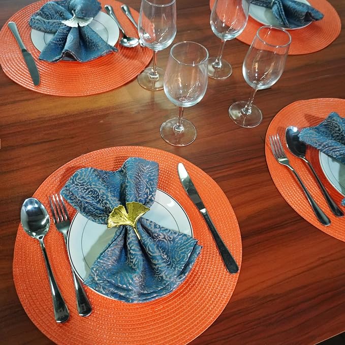 Round Braided Placemats Set of 6 Washable Easy to Clean Place Mats for Dining Tables Woven Non-Slip Heat Resistant Table Mats 15 Inch (Orange)