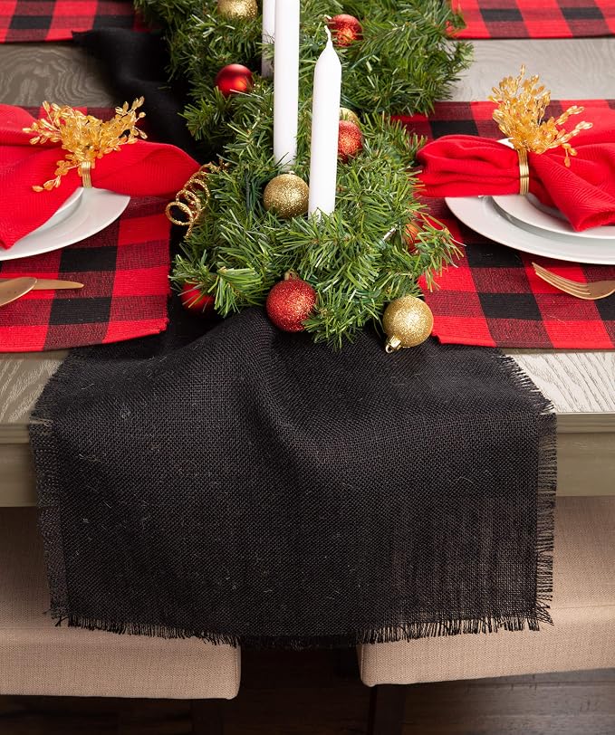 DII Jute Burlap Collection Kitchen Tabletop, Table Runner, 15x74, Solid Black