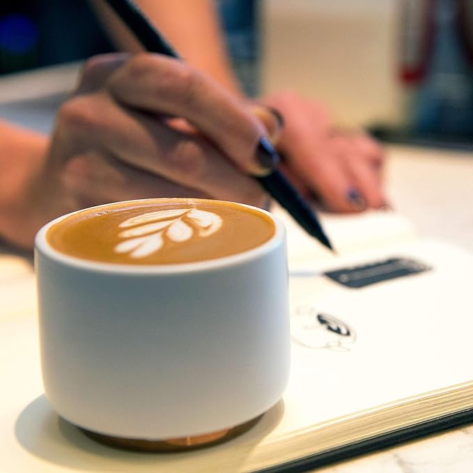Fellow Monty Milk Art Cups Bundle - Matte White with Copper Base - Double Wall Ceramic Cappuccino Mugs - 6.5oz & 11oz - Set of 2