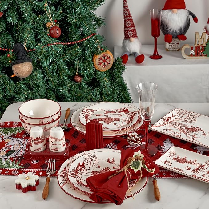 Bico Toile De Jouy Winter Wonderland Ceramic Mug Set of 4, Christmas Coffee Mugs, 16oz Holiday Cups for Tea, Cocoa, or Hot Drinks, Microwave & Dishwasher Safe