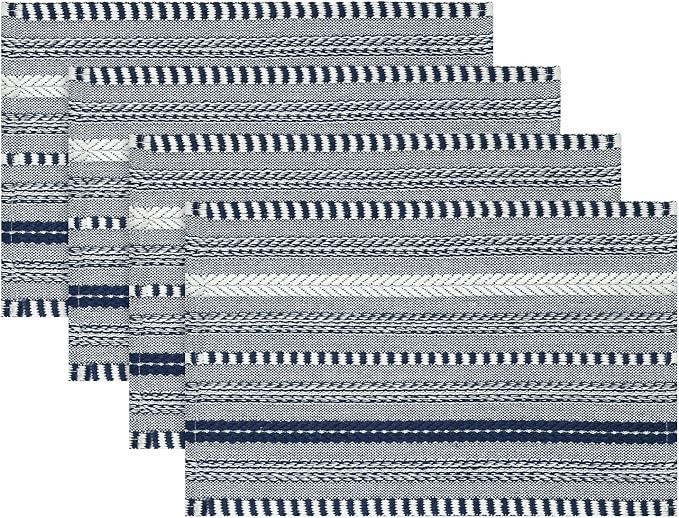 Artoid Mode Dark Blue Farmhouse Woven Braided Stripe Placemats Set of 4,12x18 Inch Seasonal Holiday Table Mats Party Kitchen Dining Decoration