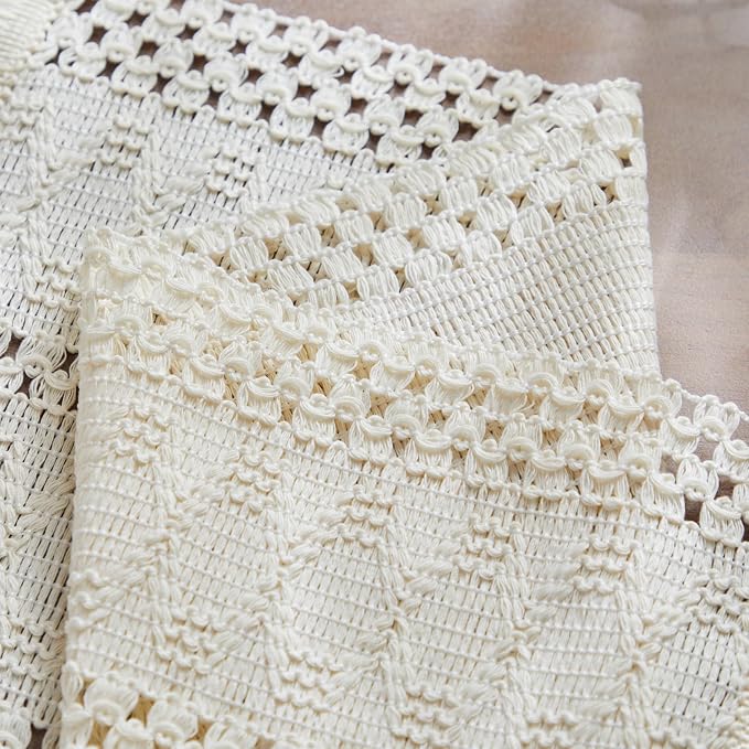 ZeeMart Macrame Style Boho Placemats Set of 6, Ivory 12x20 Inch | Decorative Farmhouse Table Mats, Natural Cotton Woven Place Mats, Bohemian Home Decor for Kitchen Dining Table