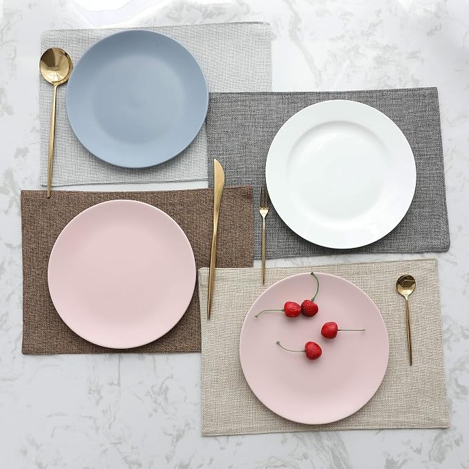 Home Brilliant Cloth Placemats Set of 4 Heat Resistant Dining Table Place Mats Linen Kitchen Table Mats, Brown
