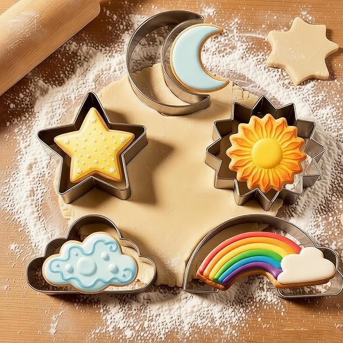 5Pcs Star, Moon, Sun, Rainbow and Cloud Cookie Cutters,Stainless Steel Cute Cookie Cutters,for Baking Pastry Cupcake Party Birthday Cake Decorations (5PCS)