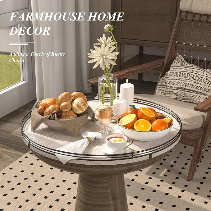 21" Lazy Susan Wood Turntable Organizer for Kitchen Decor, Farmhouse Round Wooden Lazy Susan Organization and Storage for Cabinet, Dining Table, Bathroom, Countertop,Centerpiece, Home Decor Whitewased