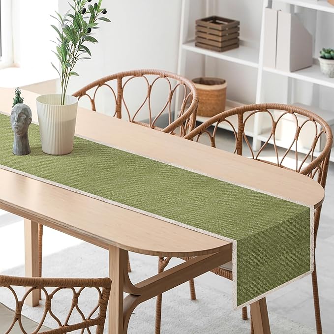 Hausattire Table Runner Cotton Frayed Boho 12x72 Inches | Fall Table Center Piece for Party Table Top Decoration Washable Farmhouse, Wedding, Easter Spring Collection Nubby Cotton - Green