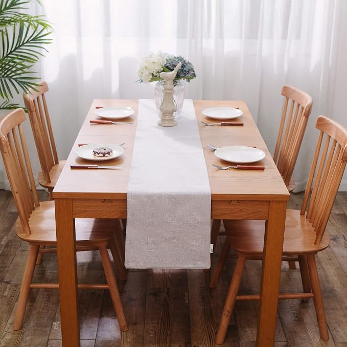 Soft Caddice Faux Linen Table Runner 2 Side for Family Dinners or Gatherings, Indoor or Outdoor Parties, Everyday Use (12 x 108, Seats 8-10 People), Beige