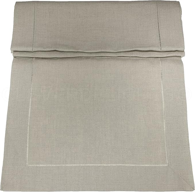 CleverDelights Natural Linen Hemstitch Table Runner - 16" x 72" - 100% Linen