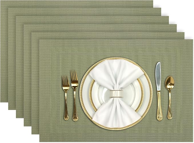Aofmee Placemats Set of 6, Washable PVC Place Mats, Heat Resistant Non-Slip Table Mats, Woven Vinyl Plastic Placemats for Dining Table Decor, Stain Resistant Kitchen Table Placemats, Easy to Clean